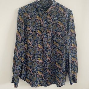 J Crew Silk Cheetah Leopard Button Down Blouse